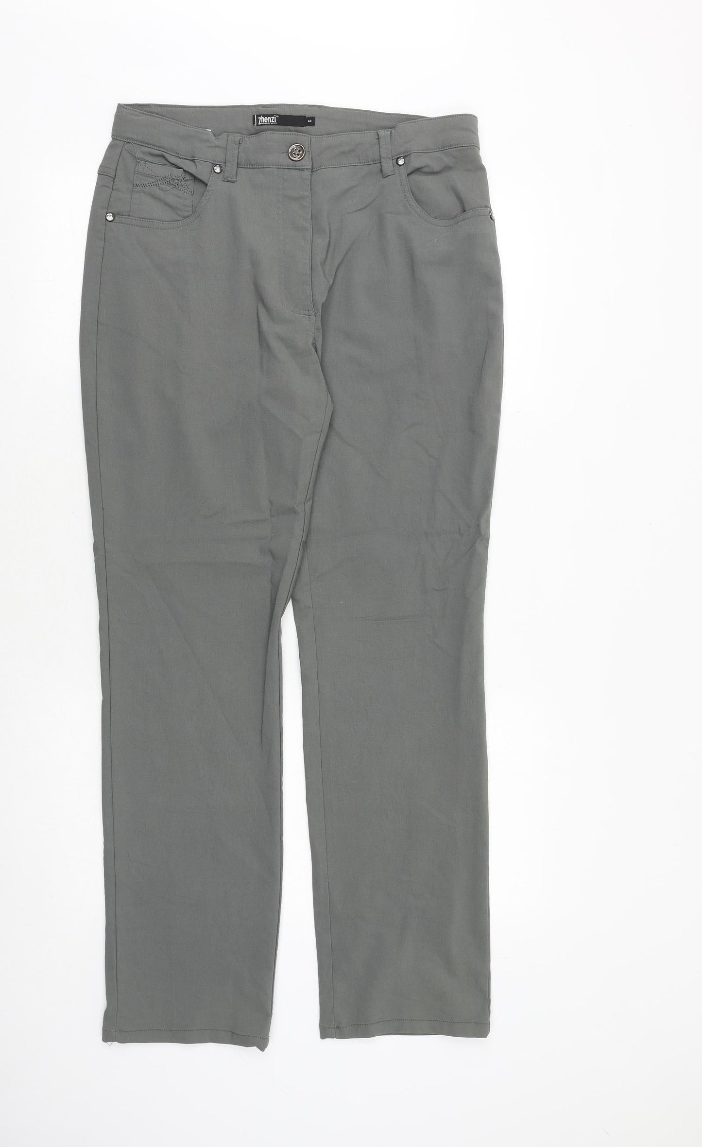 Zhenzi Womens Green Viscose Trousers Size 14 Relaxed Zip