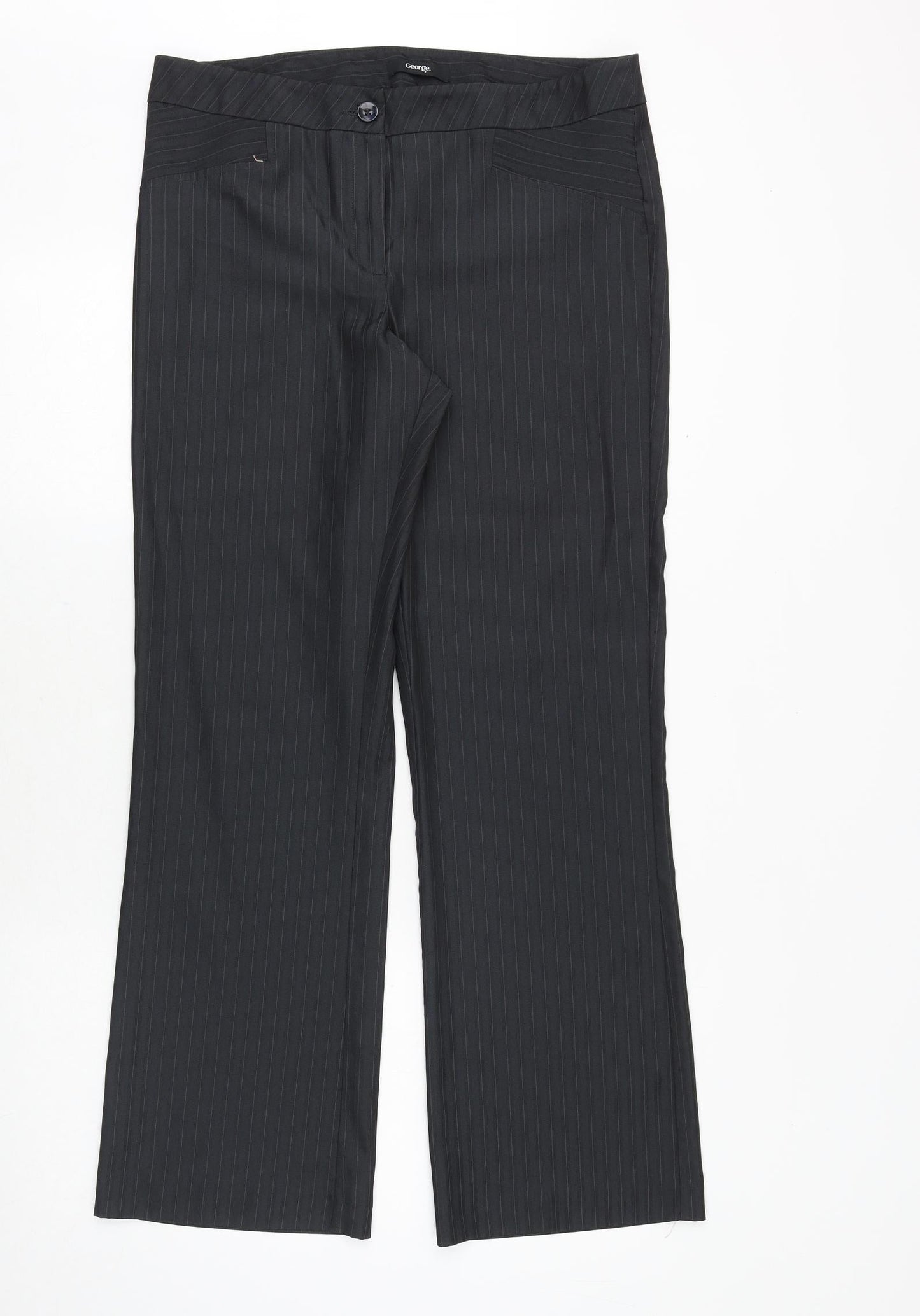George Womens Grey Striped Polyester Dress Pants Trousers Size 12 Regular Zip