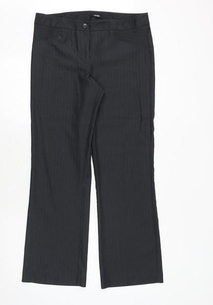 George Womens Grey Striped Polyester Dress Pants Trousers Size 12 Regular Zip