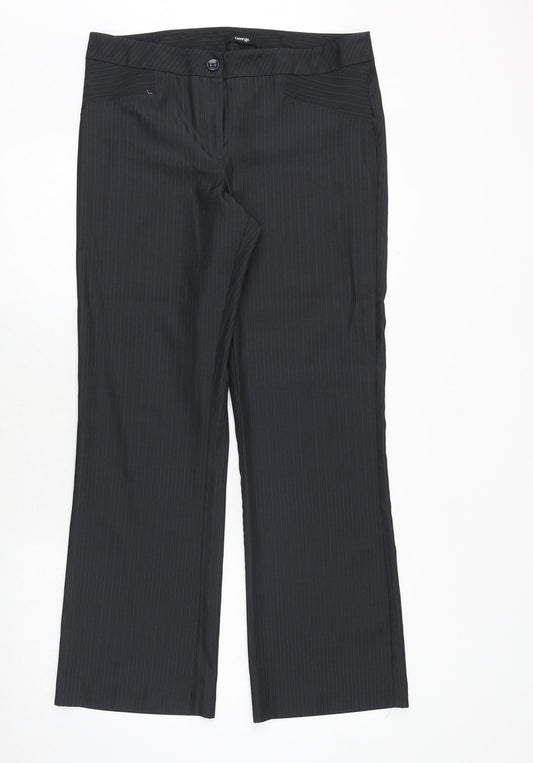 George Womens Grey Striped Polyester Dress Pants Trousers Size 12 Regular Zip