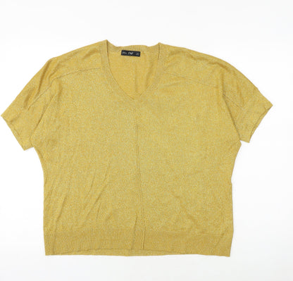 F&F Womens Gold V-Neck Viscose Pullover Jumper Size 8