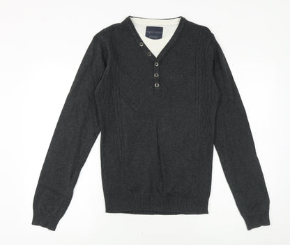 Angelo Litrico Mens Silver V-Neck Polyester Pullover Jumper Size S Long Sleeve