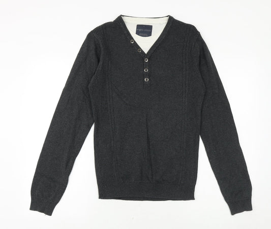Angelo Litrico Mens Silver V-Neck Polyester Pullover Jumper Size S Long Sleeve