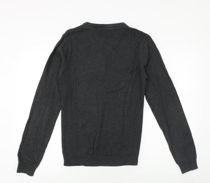 Angelo Litrico Mens Silver V-Neck Polyester Pullover Jumper Size S Long Sleeve