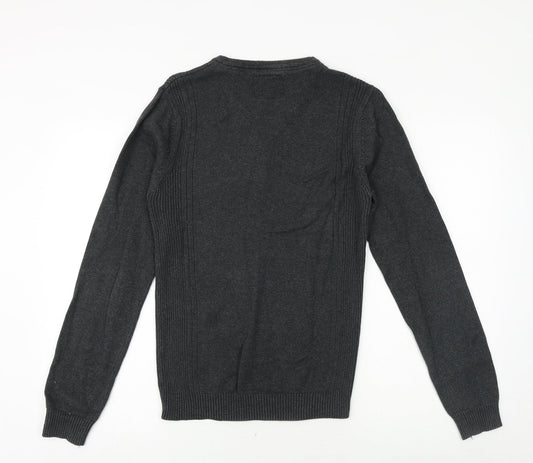 Angelo Litrico Mens Silver V-Neck Polyester Pullover Jumper Size S Long Sleeve