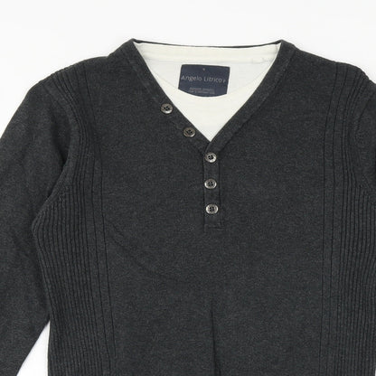 Angelo Litrico Mens Silver V-Neck Polyester Pullover Jumper Size S Long Sleeve