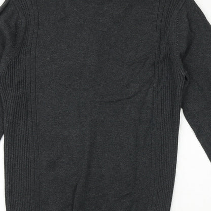 Angelo Litrico Mens Silver V-Neck Polyester Pullover Jumper Size S Long Sleeve