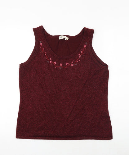 Bonmarché Womens Red Acrylic Basic Tank Size L Scoop Neck