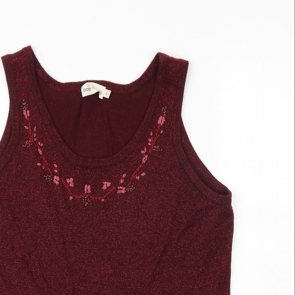 Bonmarché Womens Red Acrylic Basic Tank Size L Scoop Neck