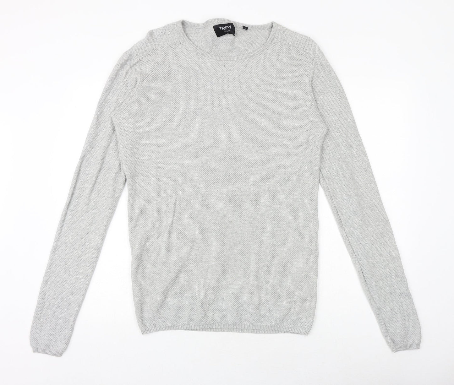 TRMY Mens Grey Round Neck Cotton Pullover Jumper Size M Long Sleeve