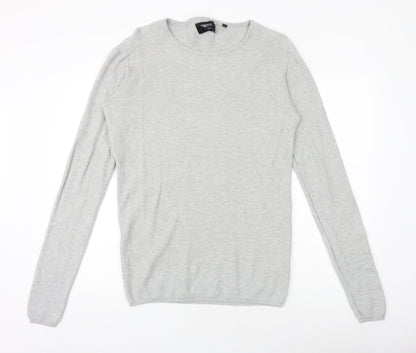 TRMY Mens Grey Round Neck Cotton Pullover Jumper Size M Long Sleeve