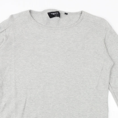 TRMY Mens Grey Round Neck Cotton Pullover Jumper Size M Long Sleeve
