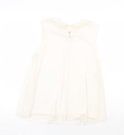 Topshop Womens Beige Polyester Basic Blouse Size 8 Collared - Tie Neck Detail