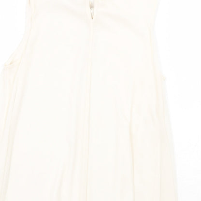 Topshop Womens Beige Polyester Basic Blouse Size 8 Collared - Tie Neck Detail