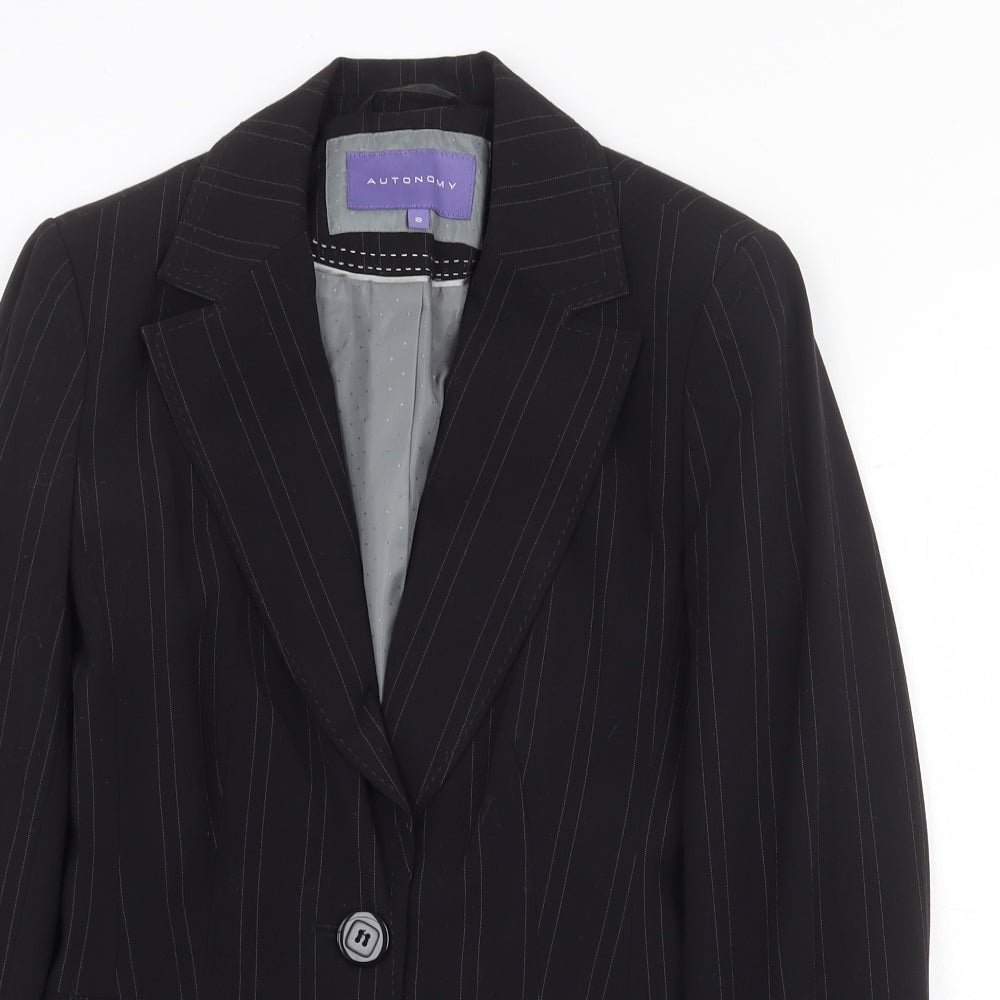Autonomy Womens Black Striped Polyester Jacket Suit Jacket Size 8