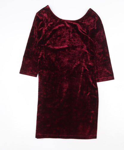 FOREVER 21 Womens Red Polyester A-Line Size L Round Neck Hook & Eye