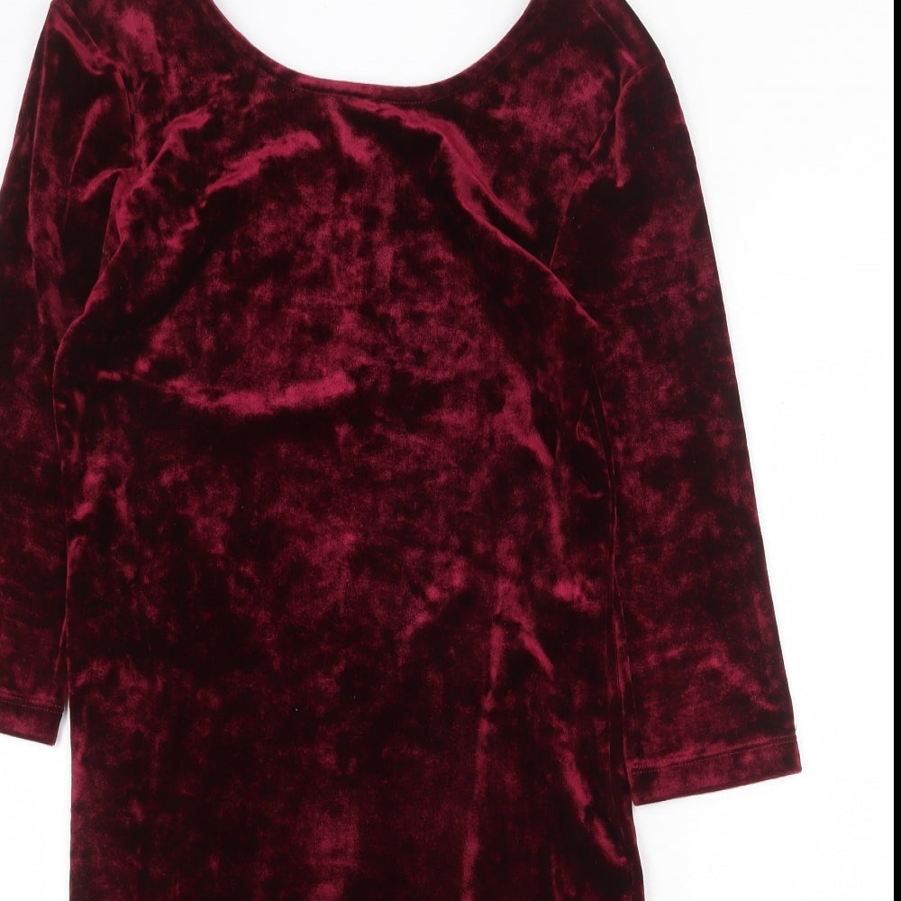 FOREVER 21 Womens Red Polyester A-Line Size L Round Neck Hook & Eye