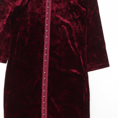 FOREVER 21 Womens Red Polyester A-Line Size L Round Neck Hook & Eye