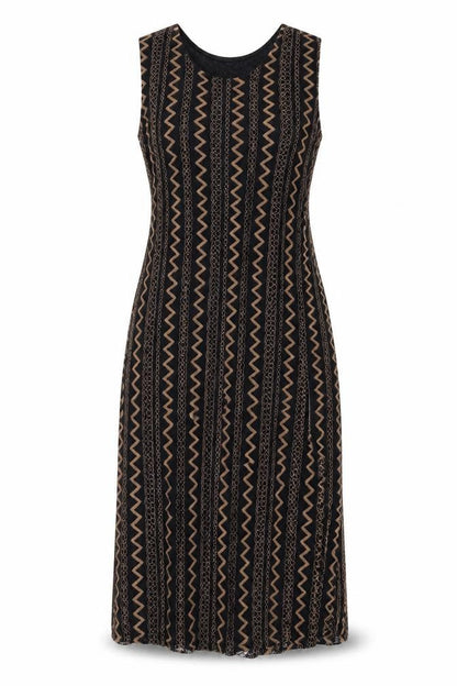 Madam Rage Womens Black Geometric Viscose A-Line Size 10 Round Neck Zip