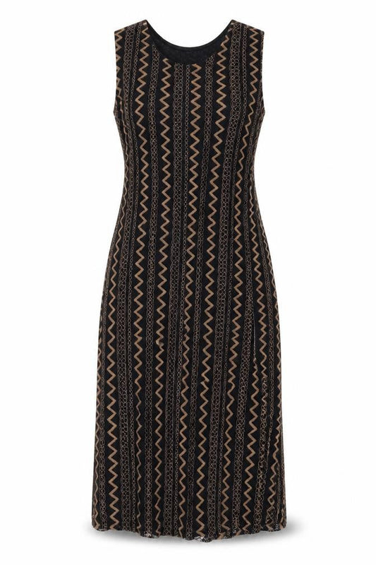 Madam Rage Womens Black Geometric Viscose A-Line Size 10 Round Neck Zip