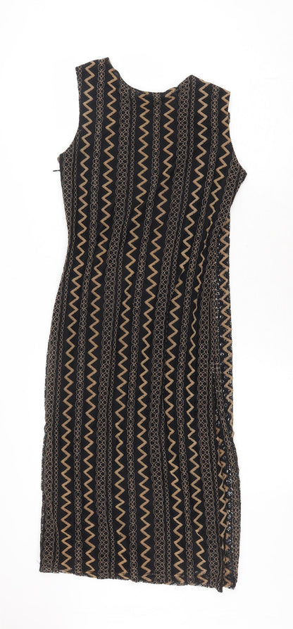 Madam Rage Womens Black Geometric Viscose A-Line Size 10 Round Neck Zip