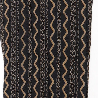 Madam Rage Womens Black Geometric Viscose A-Line Size 10 Round Neck Zip