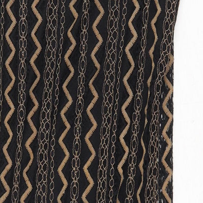 Madam Rage Womens Black Geometric Viscose A-Line Size 10 Round Neck Zip