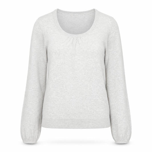 Front view of ESPRIT women’s grey scoop neck cotton jumper, size XS