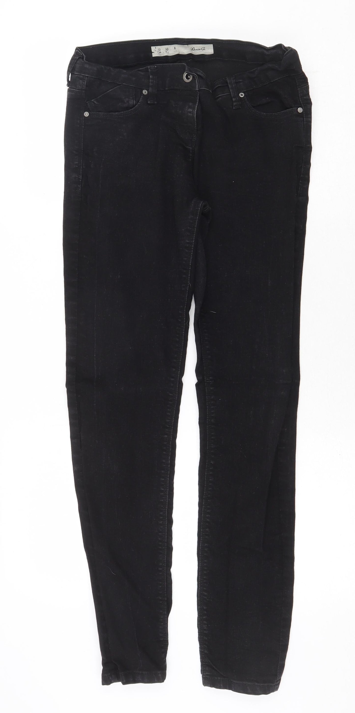 Denim & Co. Womens Black Cotton Straight Jeans Size 12 Regular Zip
