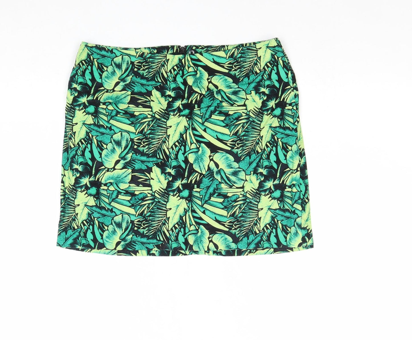 Divided by H&M Womens Green Floral Cotton A-Line Skirt Size 10 Zip