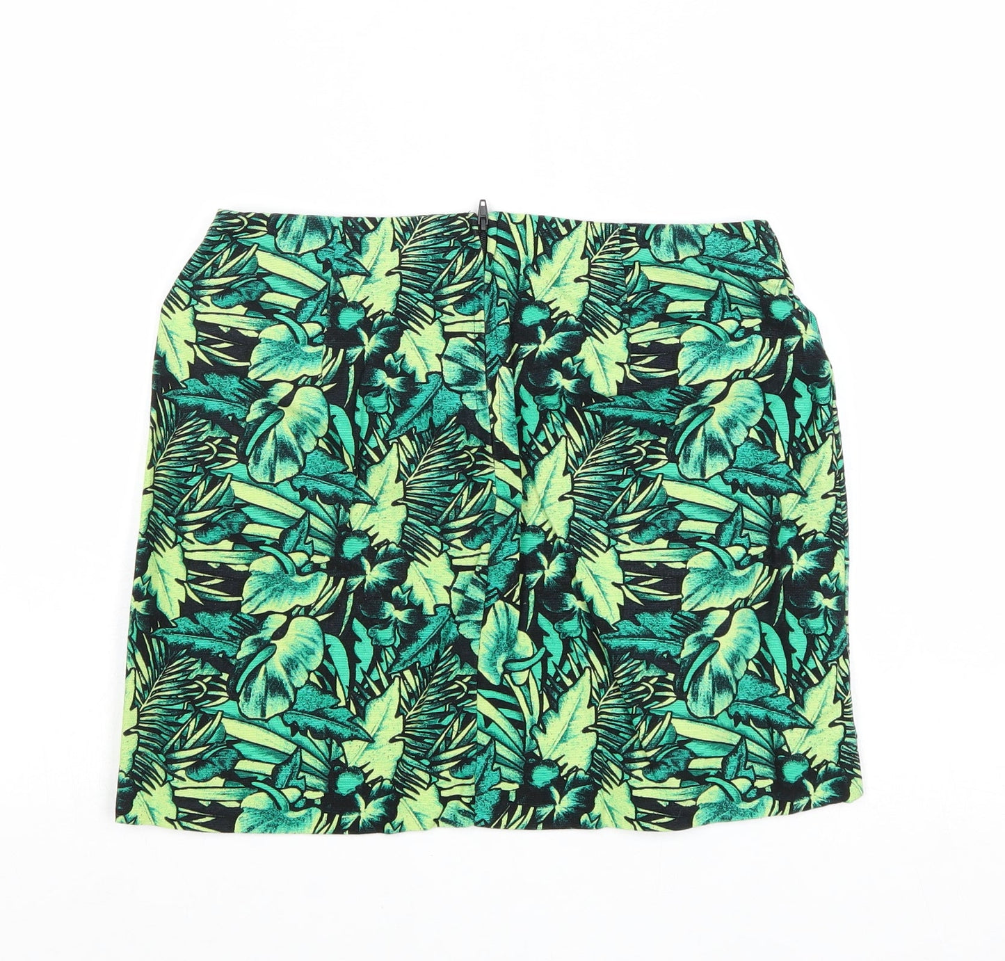 Divided by H&M Womens Green Floral Cotton A-Line Skirt Size 10 Zip