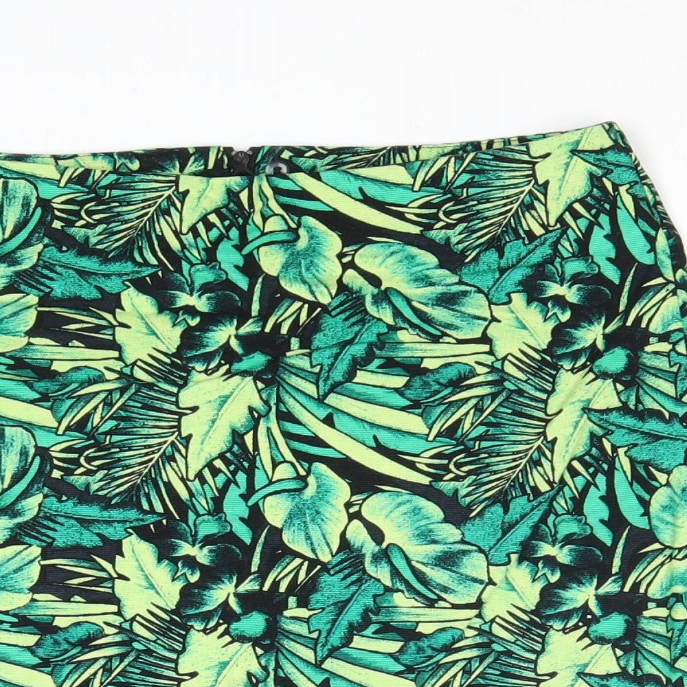 Divided by H&M Womens Green Floral Cotton A-Line Skirt Size 10 Zip