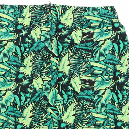 Divided by H&M Womens Green Floral Cotton A-Line Skirt Size 10 Zip