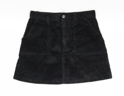 Monki Womens Black Cotton A-Line Skirt Size 10 Zip