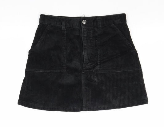Monki Womens Black Cotton A-Line Skirt Size 10 Zip