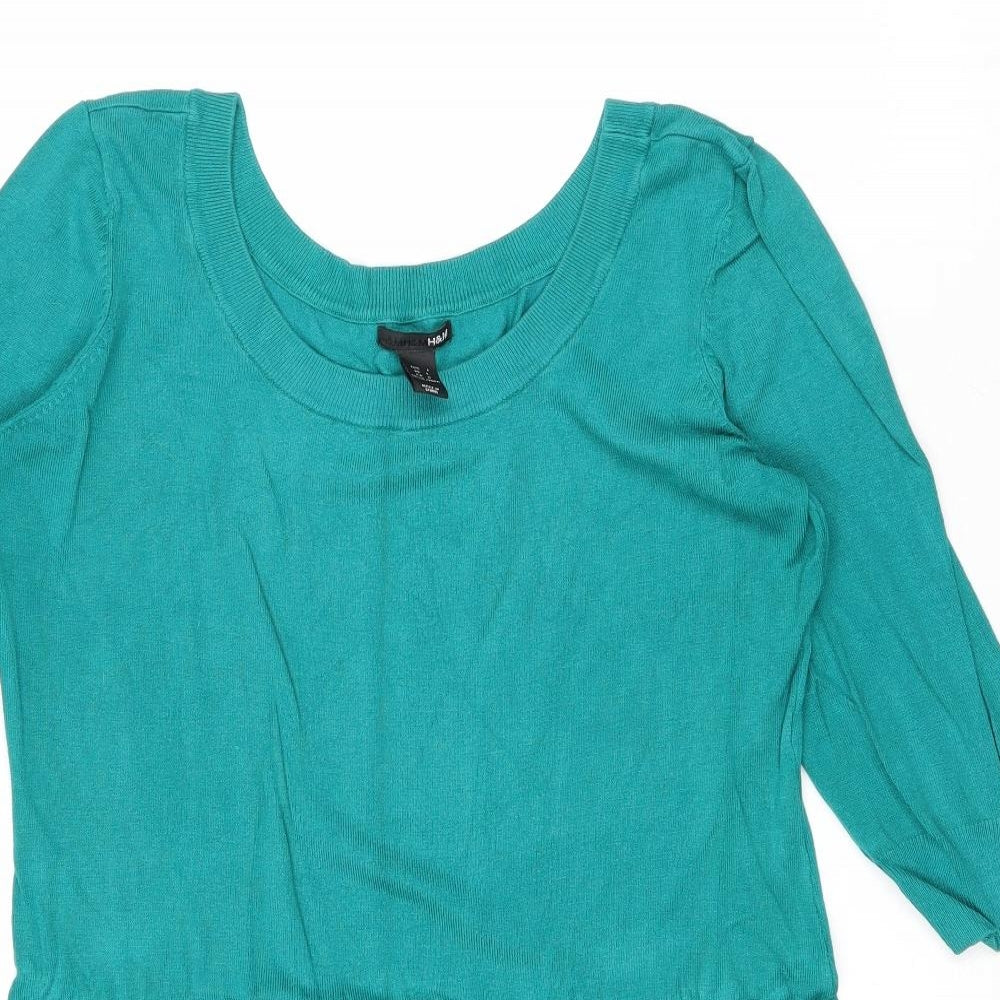 Womens UK Size M H&M Green Tunic Jumper