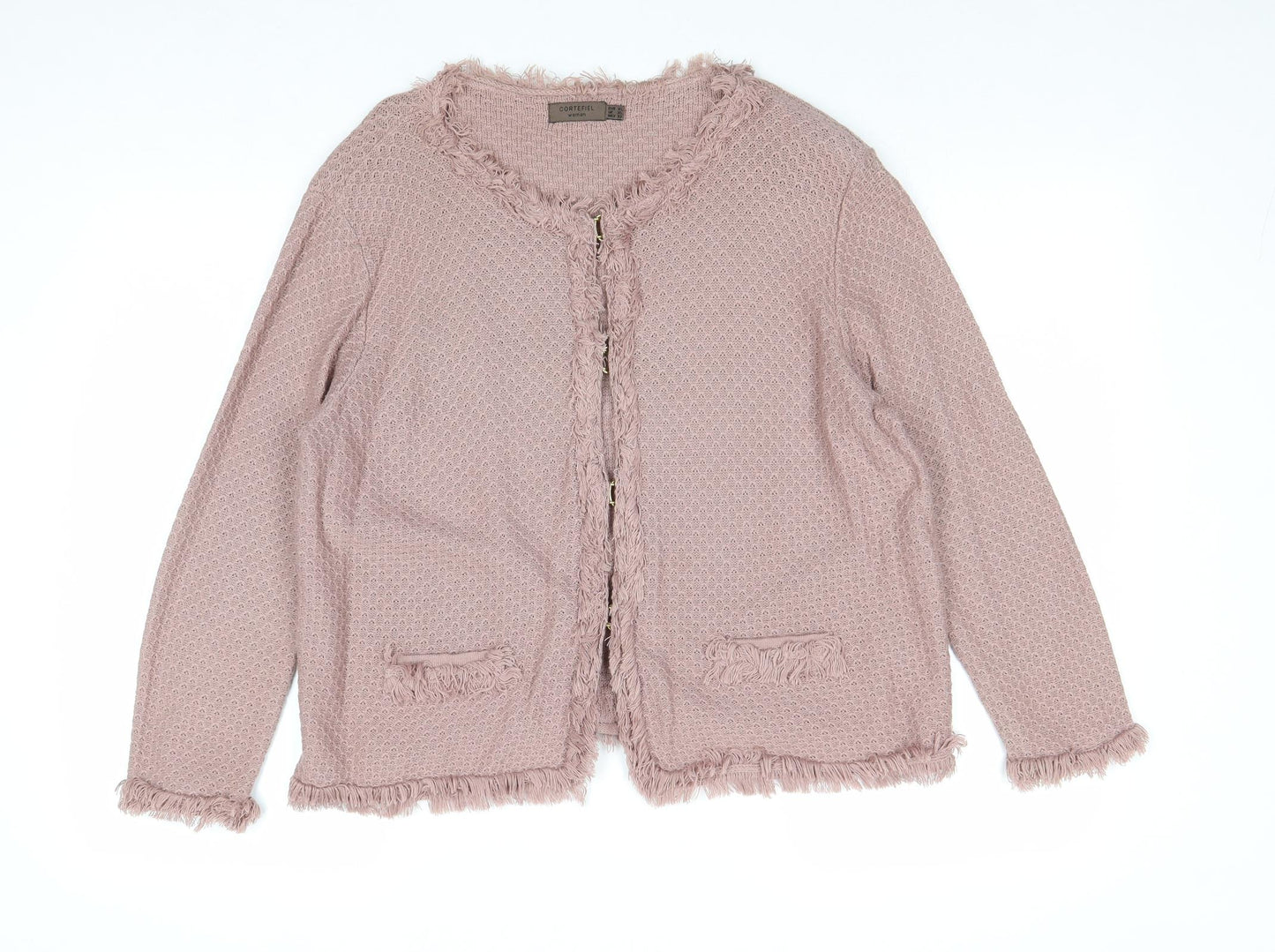 Corteifle Womens Pink Round Neck Acrylic Cardigan Jumper Size XL