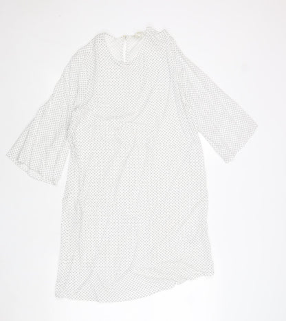 H&M Womens White Geometric Viscose A-Line Size 8 Round Neck Button