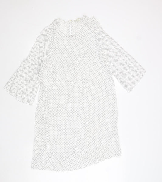 H&M Womens White Geometric Viscose A-Line Size 8 Round Neck Button
