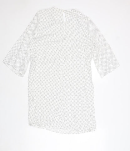 H&M Womens White Geometric Viscose A-Line Size 8 Round Neck Button