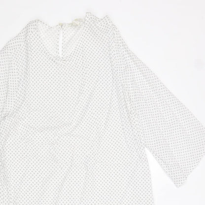 H&M Womens White Geometric Viscose A-Line Size 8 Round Neck Button