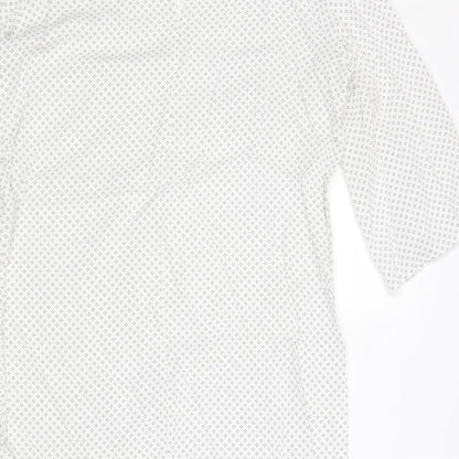 H&M Womens White Geometric Viscose A-Line Size 8 Round Neck Button