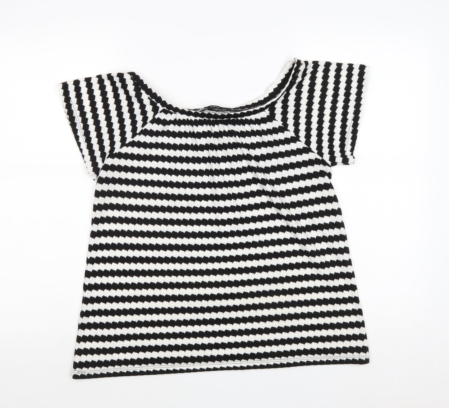 F&F Womens Black Boat Neck Striped Polyester Pullover Jumper Size 8