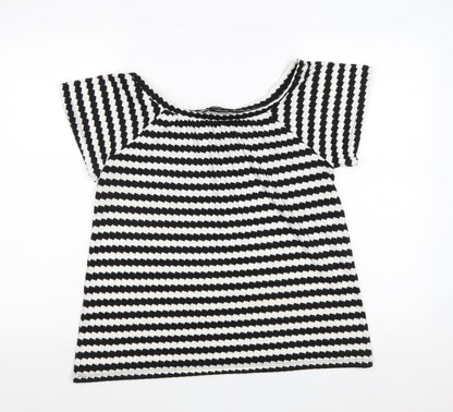 F&F Womens Black Boat Neck Striped Polyester Pullover Jumper Size 8
