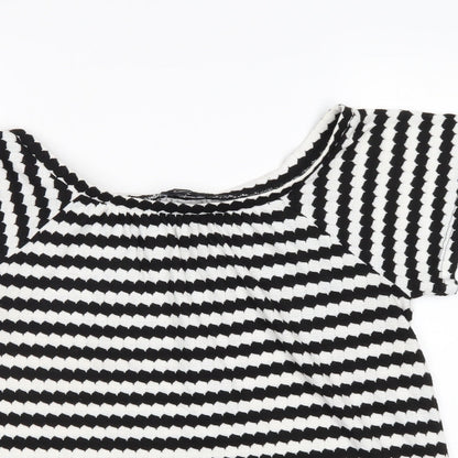F&F Womens Black Boat Neck Striped Polyester Pullover Jumper Size 8