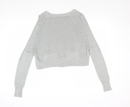 ASOS Womens Grey Round Neck Herringbone Cotton Pullover Jumper Size 6