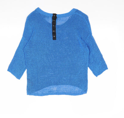 Limited Collection Womens Blue Boat Neck Acrylic Pullover Jumper Size S