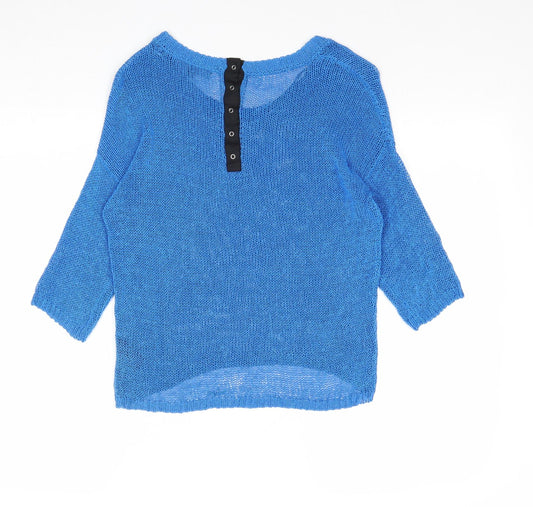 Limited Collection Womens Blue Boat Neck Acrylic Pullover Jumper Size S