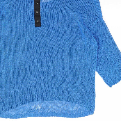 Limited Collection Womens Blue Boat Neck Acrylic Pullover Jumper Size S