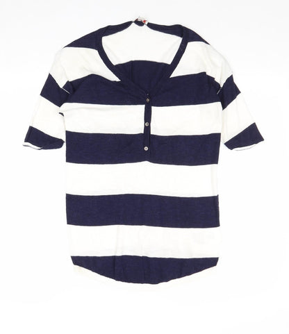 Gap Womens Blue V-Neck Striped Cotton Pullover Jumper Size XS